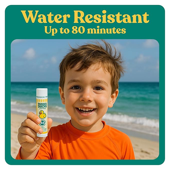 Rubber Ducky Lip Sunscreen SPF 44, Kids Vegan Lip Balm with Vitamin E, UV Protection, Water Resistant, Untinted, Vanilla Flavor, Broad Spectrum-FemmiqueWomen