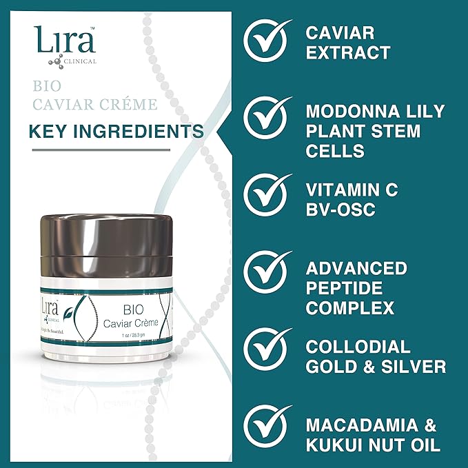 Lira Clinical BIO Caviar Crème - Daily Hydrating Facial Moisturizer with Advanced Peptide Complex and Vitamin C - Night Cream for Dry Skin - Travel Size Nourishing Cream for Skincare Routine - 1 oz-FemmiqueWomen