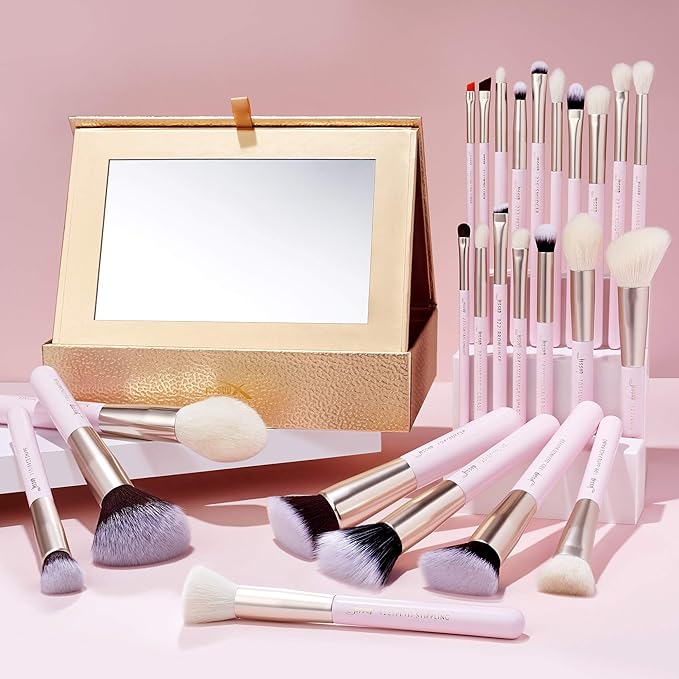 Jessup Makeup Brushes Set Professional Makeup Brush Eyeshadow Blending Powder Foundation Blusher Concealer 25pcs with Cosmetics Storage Box, Blushing Bride T295-FemmiqueWomen