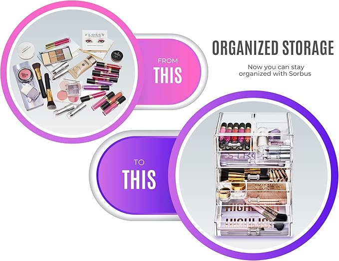 Sorbus Acrylic Makeup Organizer - Organization and Storage Case for Cosmetics Make Up & Jewelry - Big Clear Makeup Organizer for Vanity, Bathroom, College Dorm, Closet, Desk (4 Large, 2 Small Drawers)-FemmiqueWomen