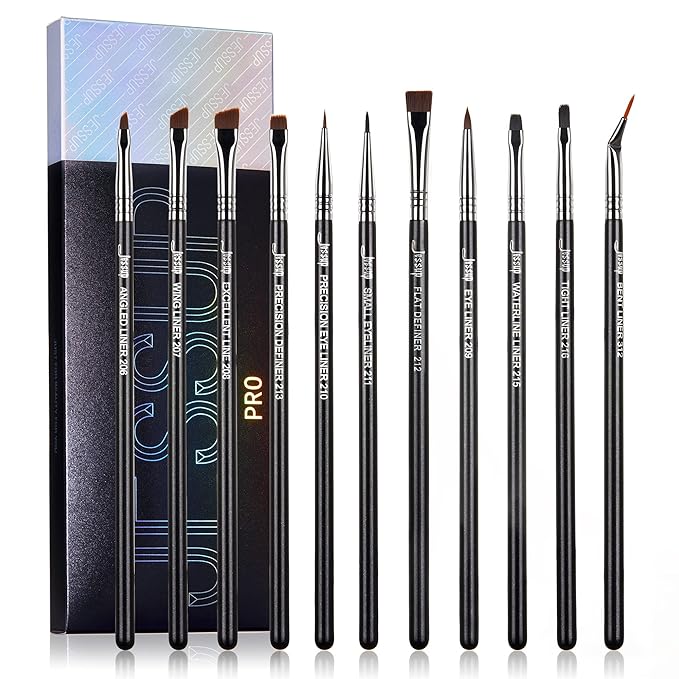 Jessup Eyeliner Brush Set, Professional Eye Liner Makeup Brushes 11pcs, Angled Flat Definer Ultra Fine Bent Pencil Point Eyeliner Brushes for Precision Liner, T324-FemmiqueWomen