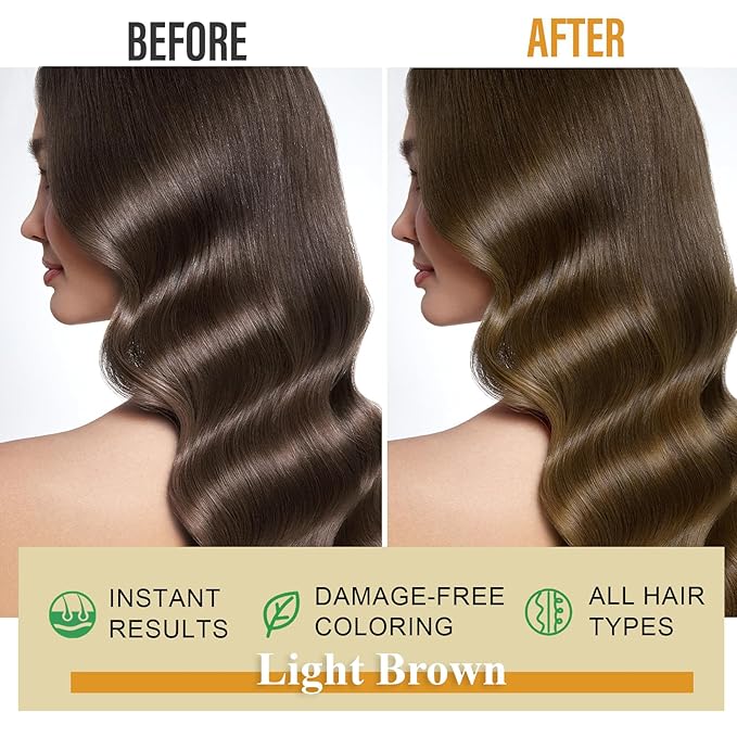 3-in-1 Hair Dye Shampoo Light Brown, Natural Hair Color Shampoo for Gray Hair, Hair Instant Dye Shampoo for Women & Men, Long-Lasting Shampoo Hair Dye Colors Hair in Minutes, Champu Para Canas, 500 Ml-FemmiqueWomen