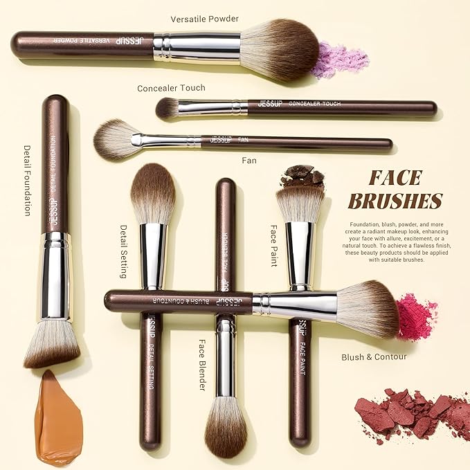 Jessup Makeup Brushes Set Professional 25pcs Premium Synthetic Make up Brushes for Foundation Eyeshadow Blending Concealer Blush Contour Bronzer Eyeliner Eyebrow, Shimmer Brown T511-FemmiqueWomen