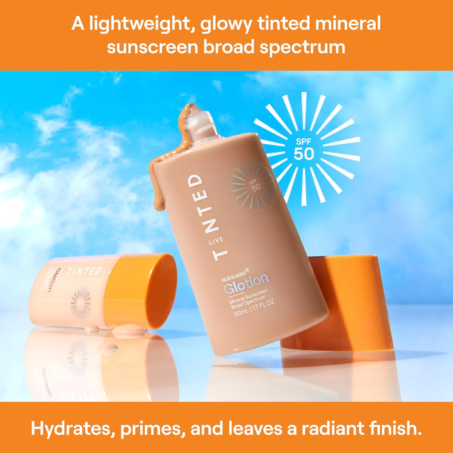 Live Tinted Hueguard Glotion Mineral Tinted Sunscreen For Face SPF 50 – Lightweight Fragrance-Free Sunscreen – Clean & Vegan Primer With SPF - Light Medium .5 FL Oz-FemmiqueWomen