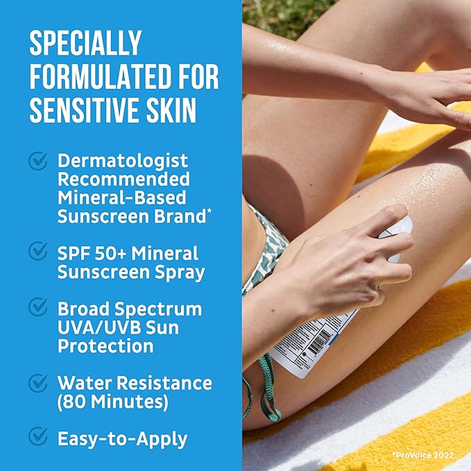 Blue Lizard Sensitive Mineral Sunscreen Spray SPF 50+, Dermatologist-Recommended Brand, Broad-Spectrum UVA/UVB Protection, Water-Resistant, Zinc Oxide Formula, 5 fl oz (Pack of 2)-FemmiqueWomen