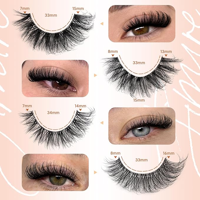 JIMIRE False Eyelashes 4 Styles Mixed Demi Wispies Cat Eye Lashes Mink Lashes Fluffy D Curl Russian Strip Lashes Natural Look Fake Lashes Pestañas 20 Pairs Pack-FemmiqueWomen