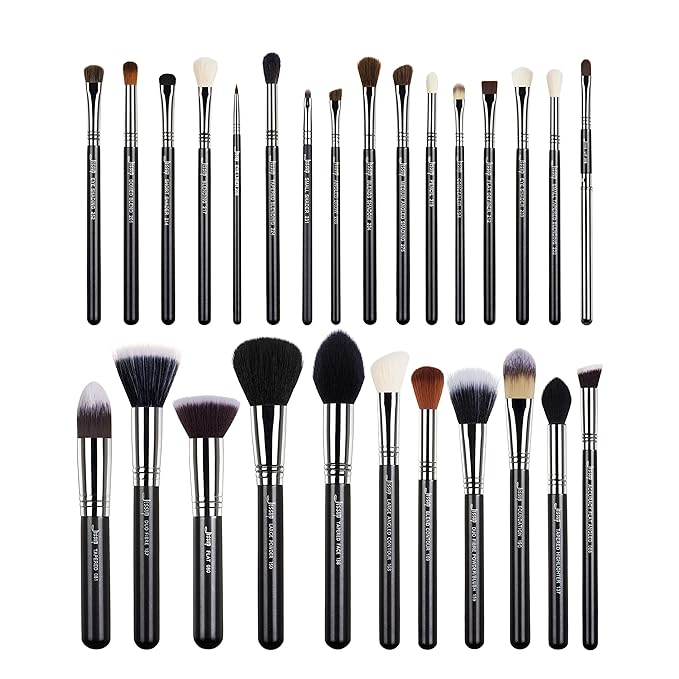 Jessup Makeup Brushes Set Professional 27 pcs Brush Makeup Premium Synthetic Foundation Contour Powder Blush Highlighter Eyeshadow Concealer Brow Face Make Up Brushes Tools Black/Silver T133-FemmiqueWomen