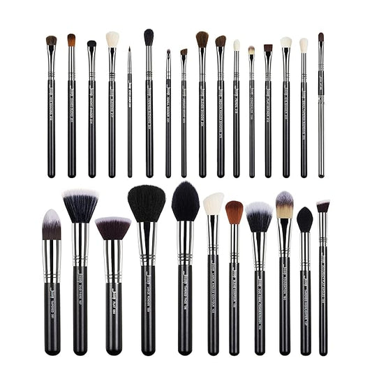 Jessup Makeup Brushes Set Professional 27 pcs Brush Makeup Premium Synthetic Foundation Contour Powder Blush Highlighter Eyeshadow Concealer Brow Face Make Up Brushes Tools Black/Silver T133-FemmiqueWomen