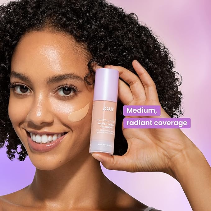 JOAH Crystal Glow Peptide-Infused Foundation, 2-in-1 Multitasking Korean Makeup with Blurring Face Primer, Luminizer, Hydration & Skin Defense for a Flawless Finish, 1.01 Oz, Tan Neutral (Pack of 2)-FemmiqueWomen