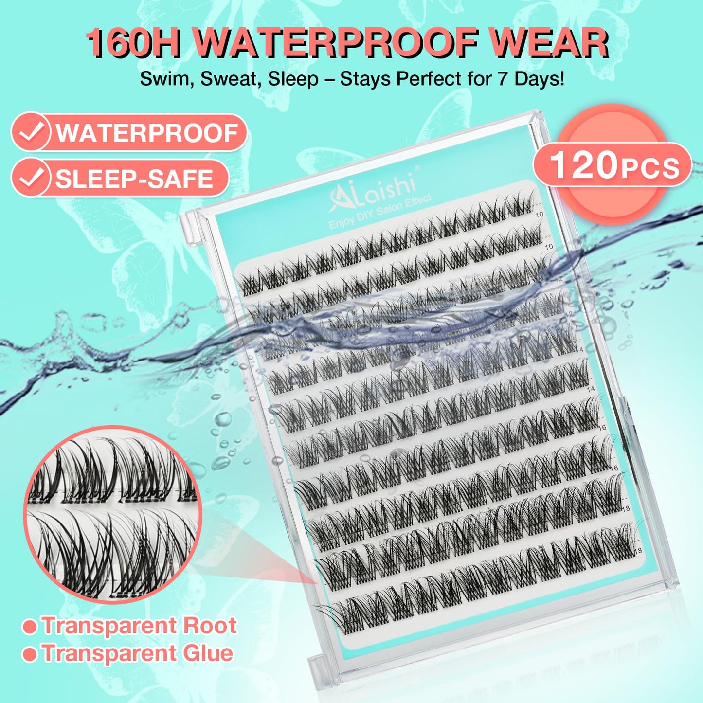 No Glue Needed Lashes, Self Adhesive Eyelashes, DIY Lash Cluster Eyelash Extensions Kit 10‑18mm,120pcs Fluffy D Curl Soft Natural Lashes with Tweezers–Fake Cat Eye Wispy Individual Clusters(NGDY101)-FemmiqueWomen