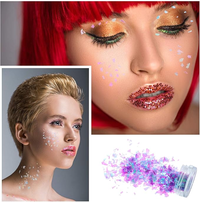 18 Boxes Mermaid Iridescent Chunky Glitter Flakes Chrome Nail Sequins Aurora Holographic Mermaid Nail Glitter Flakes Glitters Chunky Iridescent Flakes for Face Eyes Body Hair Nail Decoration-FemmiqueWomen