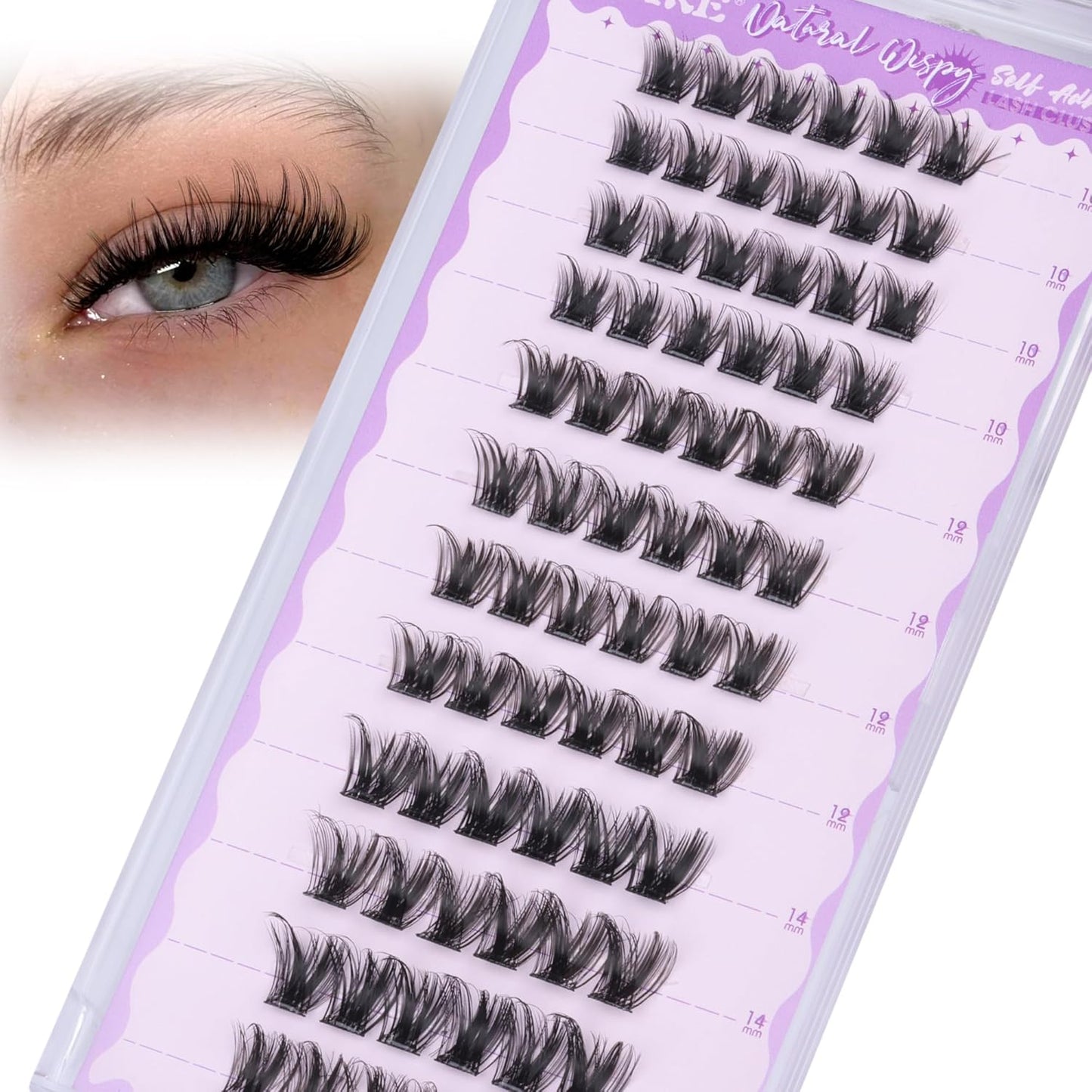 JIMIRE Self Adhesive Eyelashes Manga Lash Clusters Natural Look 10-14MM Wispy Pre Glued Lashes Clusters No Glue Needed D-Curly Natural Cluster Lashes Reusable Invisible Band Press on Lashes-FemmiqueWomen