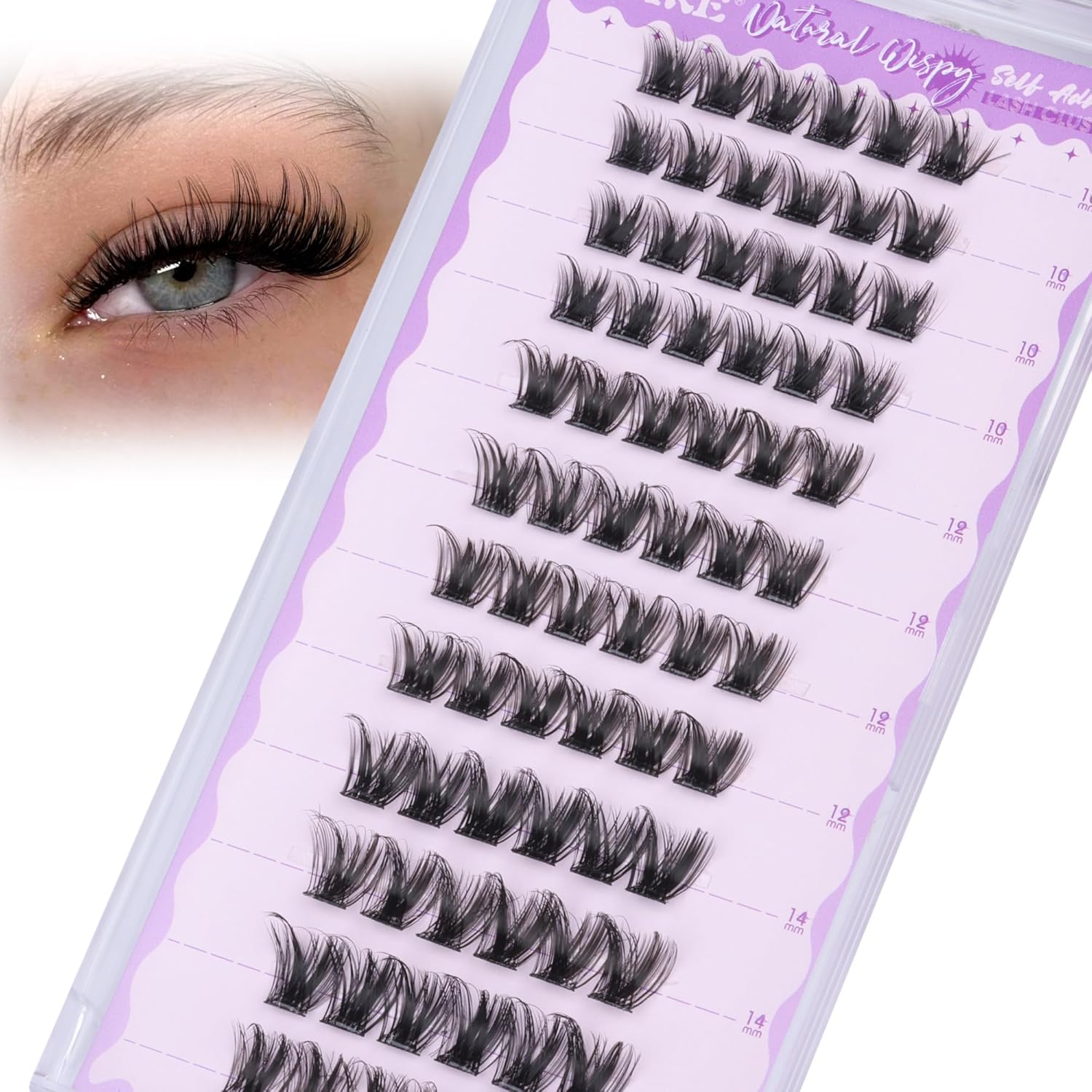 JIMIRE Self Adhesive Eyelashes Manga Lash Clusters Natural Look 10-14MM Wispy Pre Glued Lashes Clusters No Glue Needed D-Curly Natural Cluster Lashes Reusable Invisible Band Press on Lashes-FemmiqueWomen