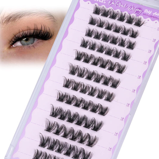 JIMIRE Self Adhesive Eyelashes Manga Lash Clusters Natural Look 10-14MM Wispy Pre Glued Lashes Clusters No Glue Needed D-Curly Natural Cluster Lashes Reusable Invisible Band Press on Lashes-FemmiqueWomen