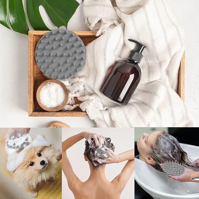 INNERNEED Scalp Massager Shampoo Brush, Wet & Dry Manual Scalp Care Head Scrubber Hair Washing, Soft Silicone Bristles, for Hair Growth, Dandruff Removal (Black+Gray)-FemmiqueWomen
