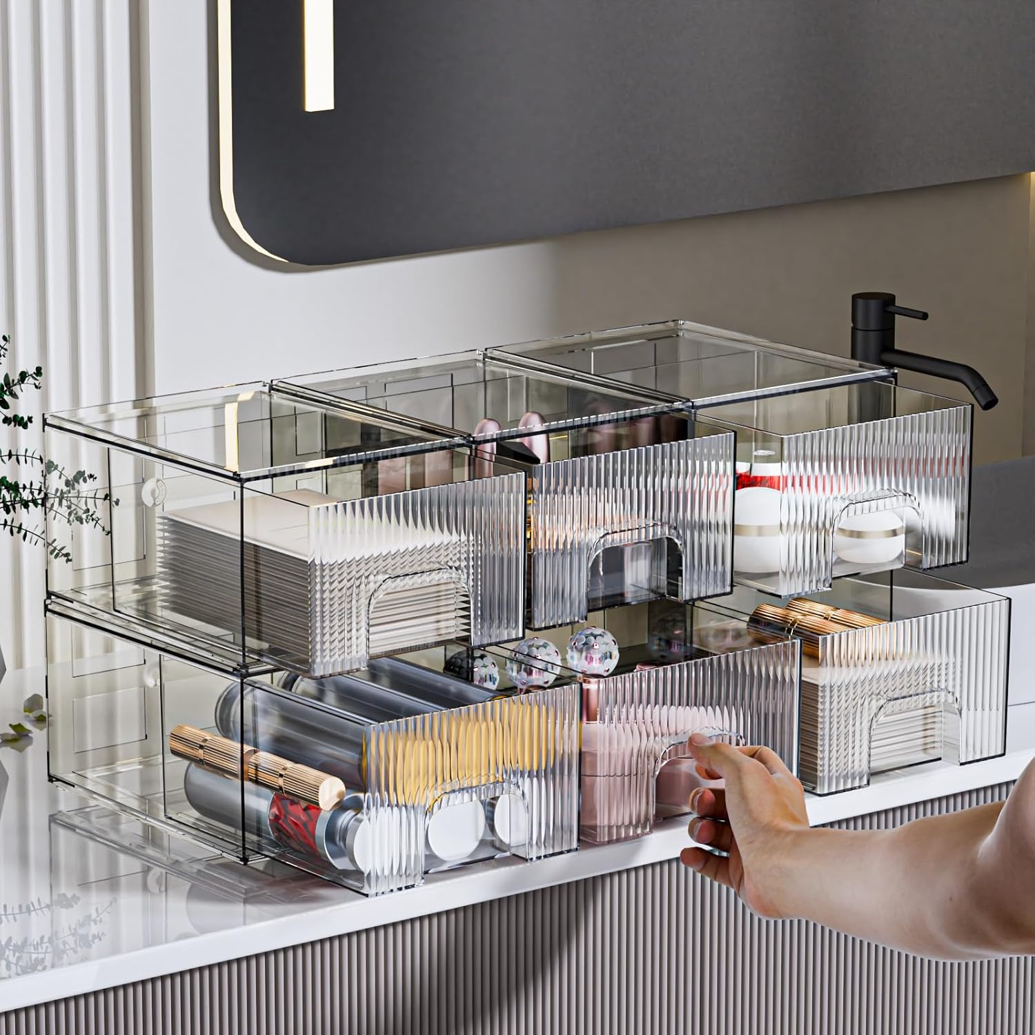 ZHIAI 6 Pack Clear Stackable Storage Drawer, Acrylic Drawer, Cosmetic Organizer, Plastic Organizer for Dresser, Under, Kitchen Cabinet, Pantry, Home Organization and Storage-FemmiqueWomen