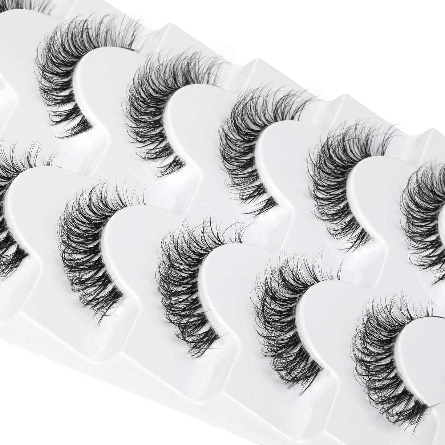 JIMIRE Demi-wispies Faux Mink Eyelashes with Clear Band Russian Strip Lashes Fluffy Natural Look Wispy Light 13MM Short False Eyelashes Invisible Small 3D Fake Lashs Pack 7 Pairs-FemmiqueWomen