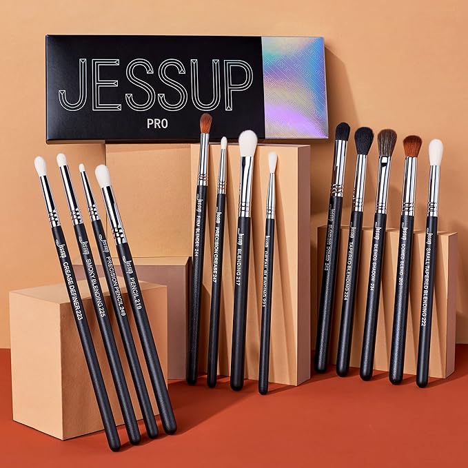 Jessup Eye Makeup Brushes Set Professional Blending Brush for Makeup Eyeshadow 13pcs Premium Synthetic Blender Brush Makeup Black T338-FemmiqueWomen