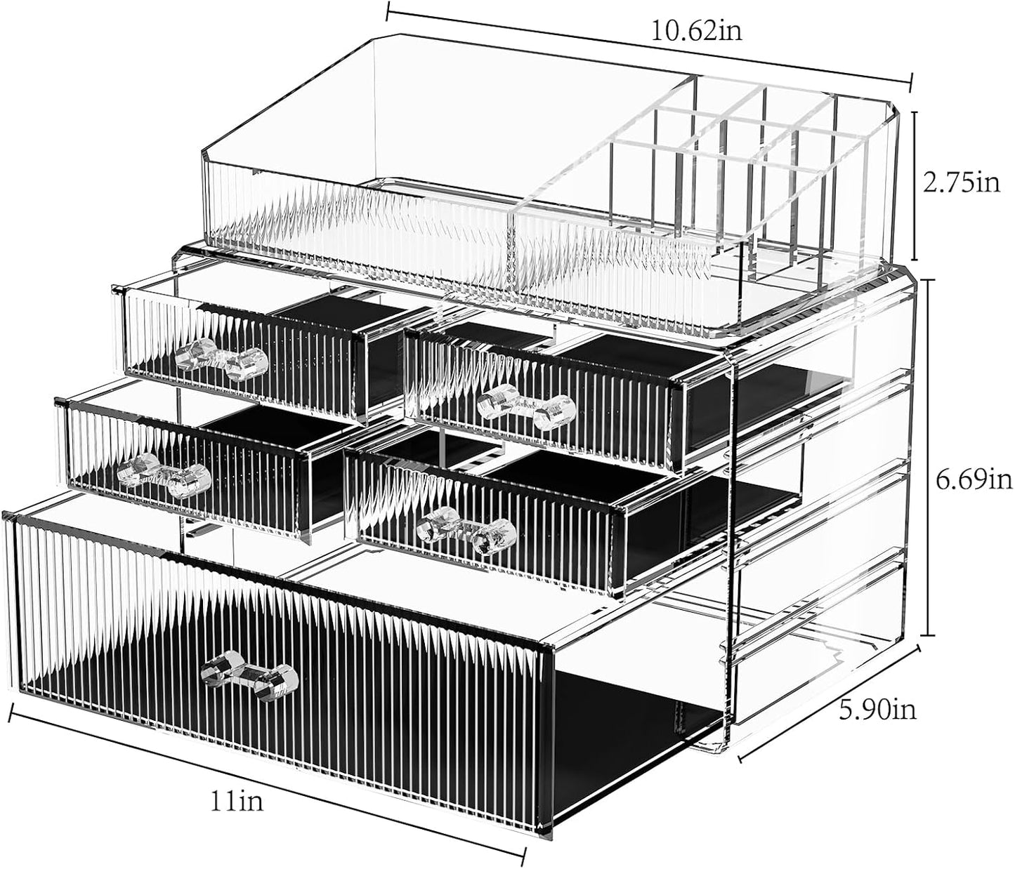 ZHIAI Stackable Organizer, Acrylic Cosmetic Organizer for Dresser, Vanity, Kitchen Cabinet, Bathroom, Under Sink, Home Organization and Storage (1 Top 5 Drawers)-FemmiqueWomen