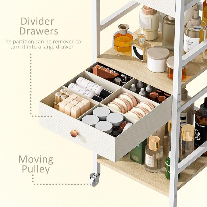 Wisdom Star Makeup Organizer Cart with 2 Drawers, Floor Skincare Organizers, Makeup Storage, Vanity Organizer, Cosmetics Display, Versatile Skin care Perfume Nail Polish Storage Rack for Bathroom-FemmiqueWomen