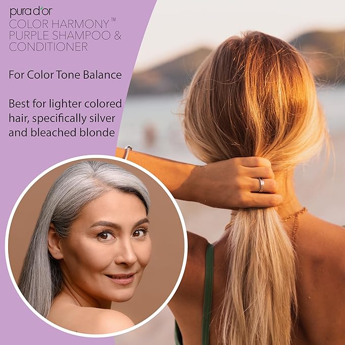 PURA D'OR 16 Oz ColorHarmony Purple Shampoo For Bleached, Blonde, Silver & Color Treated Hair - Keratin, Bamboo Fiber, No Sulfates, Select Natural Ingredients - Men & Women-FemmiqueWomen