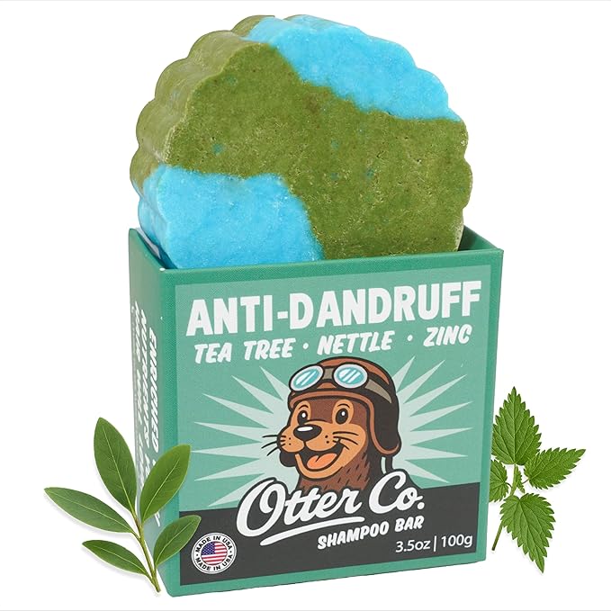 Otter co. Anti Dandruff Tea Tree Shampoo Bar – Nettle, Zinc, Green Tea, Apple Cider Vinegar, Anti Fungal Shampoo – Vegan, Natural, Cruelty & Sulfate Free – All Hair Types & Dry Scalp, USA Made-FemmiqueWomen