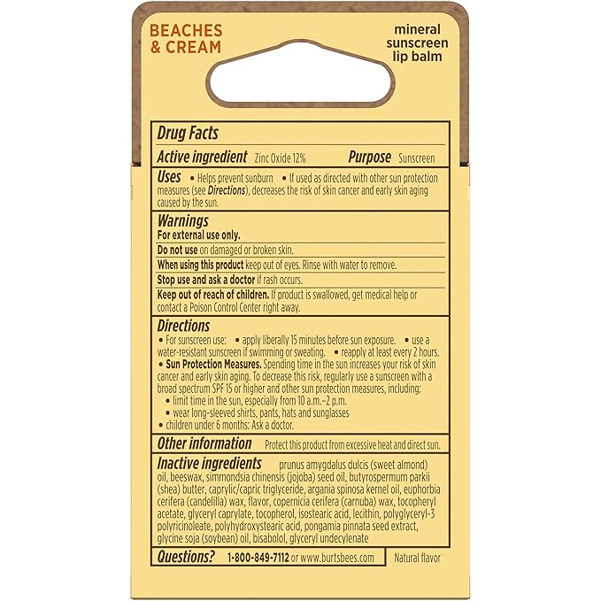 Burt’s Bees SPF 30 Lip Balm Mothers Day Gifts for Mom, Beaches and Cream, Water-Resistant Sun Care, Nano-Free Zinc Oxide Formula, Natural Origin Conditioning Lip Treatment, 3 Tubes, 0.15 oz.-FemmiqueWomen