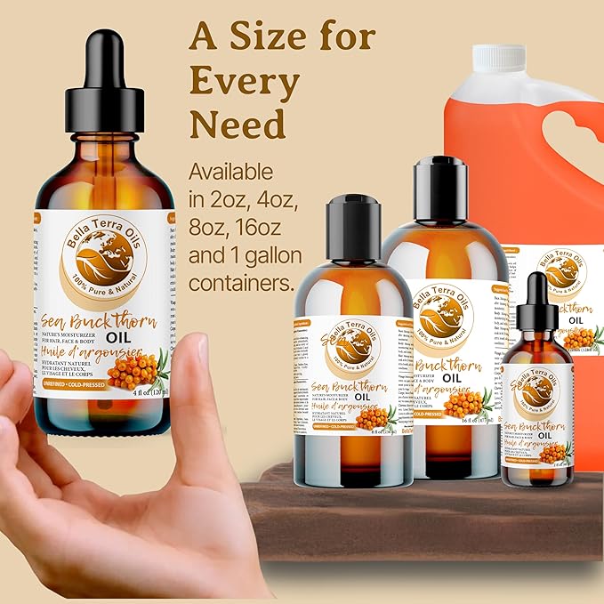 Bella Terra Oils - Seabuckthorn Berry Oil 4oz - Experience Nature's Luxurious Touch, Brimming with Vitamin E & Carotenoids, Transcend Ordinary Skincare-FemmiqueWomen