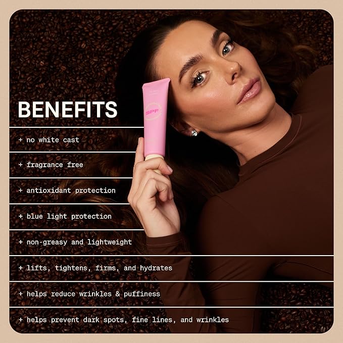 The Skinny Confidential Caffeinated Mineral Sunscreen, SPF 40 - Fragrance-Free Face Sunscreen with No White Cast - Non-Greasy & Lightweight Sun Screen Lotion Reduce Wrinkles, Redness & Puffiness-FemmiqueWomen