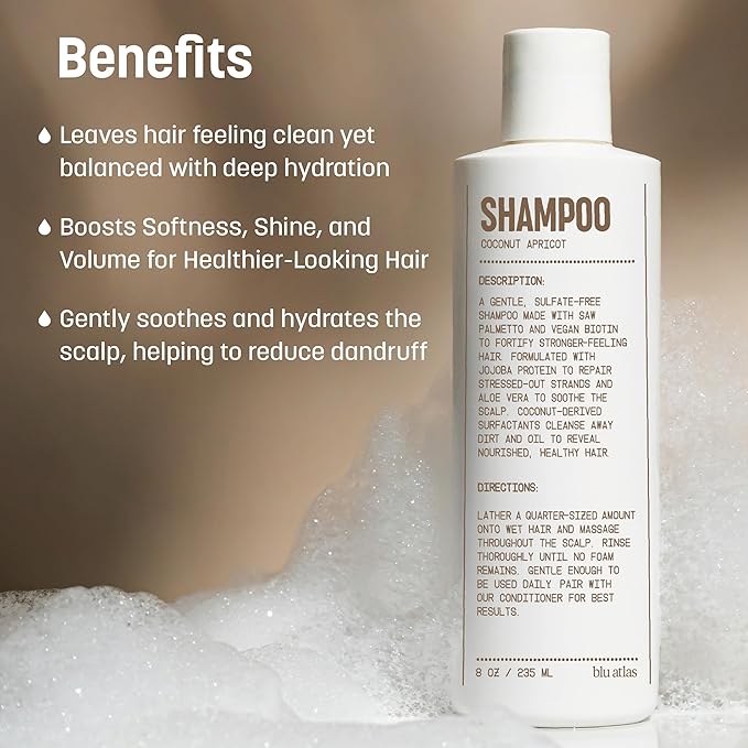 Blu Atlas Men's Natural Shampoo – Organic, Sulfate-Free, Paraben-Free – Deep Cleansing & Hydrating – Coconut Apricot Scent – Made in America – 8 oz-FemmiqueWomen