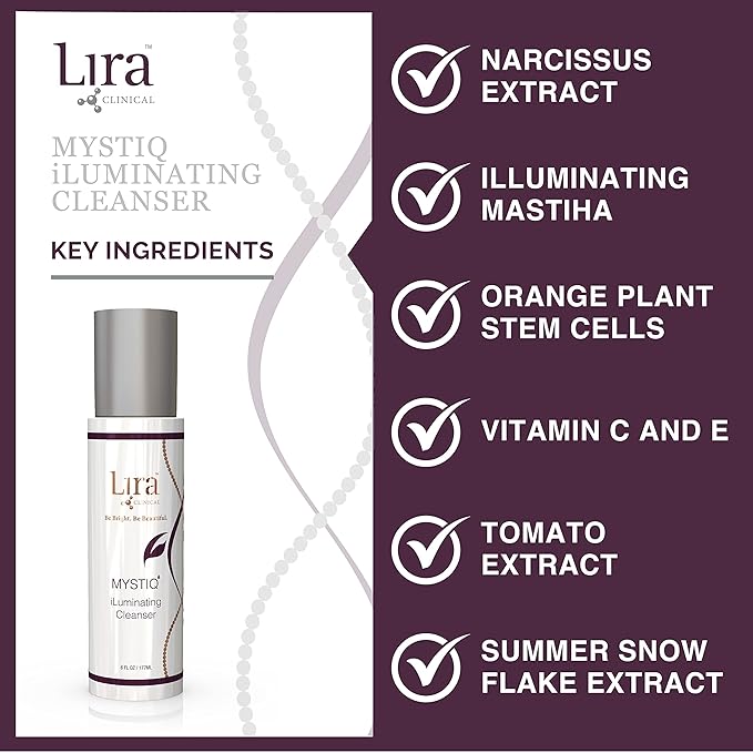 Lira Clinical MYSTIQ iLuminating Cleanser - Moisturizing Face Wash with Vitamin C, Orange Plant Stem Cells, and Plant Extracts - Gentle Facial Cleanser Supports Skin Barrier and Hydration - 6 Oz-FemmiqueWomen