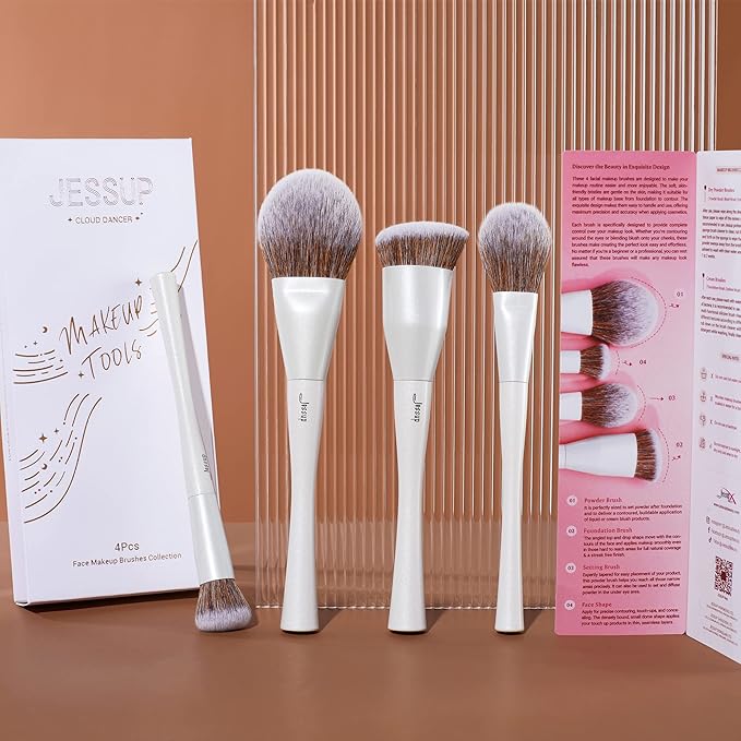 Jessup Make up Brushes 4pcs Face Makeup Brushes Set for Foundation Concealer Blush Contour Powder Highlighter, Pearl White T344-FemmiqueWomen