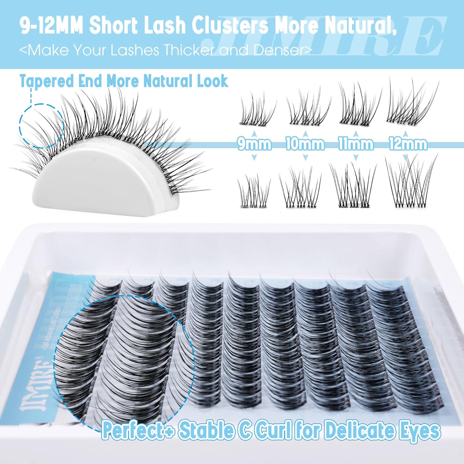 JIMIRE Natural Self Adhesive Eyelashes Wispy Pre Glued Lash Clusters No Glue Needed Press on Lashes Reusable Self Adhesive Lash Clusters Easy to Apply 9-12MM 108Pcs Pack-FemmiqueWomen