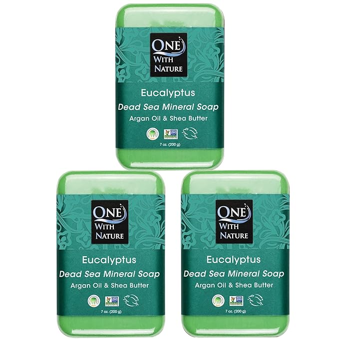 One With Nature Eucalyptus Soap 7oz 3-Pack – Rejuvenating and Exfoliating Soap Bar with Dead Sea Salt for Face & Body, for Men & Women-FemmiqueWomen