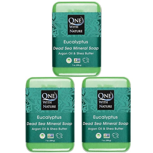 One With Nature Eucalyptus Soap 7oz 3-Pack – Rejuvenating and Exfoliating Soap Bar with Dead Sea Salt for Face & Body, for Men & Women-FemmiqueWomen