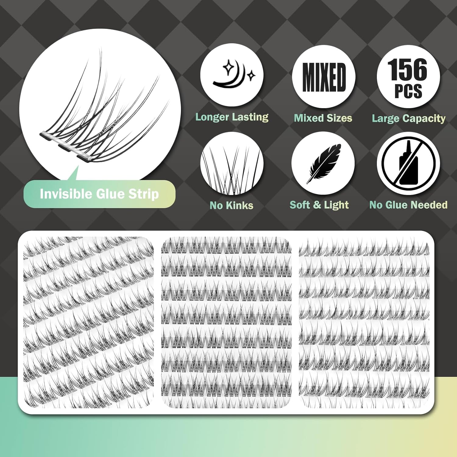 Self Adhesive Eyelashes, 156 Pcs Self Adhesive Eyelash Clusters, No Glue Needed, Invisible Band Lash Clusters - Longer Lasting, No Sticky Residue Pre Glued Eyelashes (Natural-Invisible Band)-FemmiqueWomen