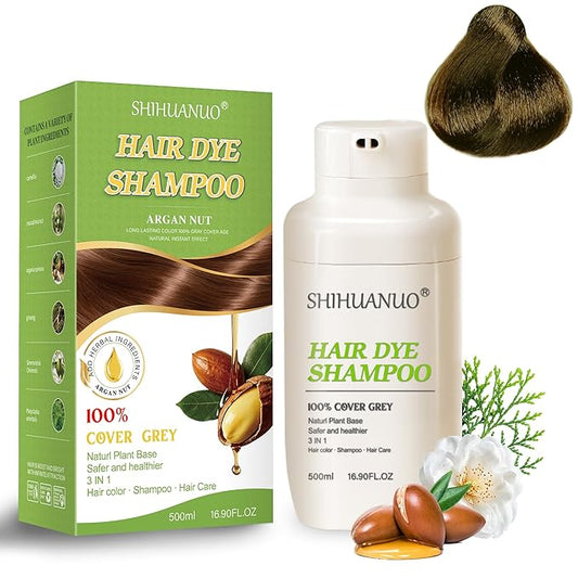 Hair Dye Shampoo 3 in 1 for Gray Hair Coverage,Argan nut Natural Shampoo Hair Dye for Women & Men/Ammonia-Free 500ml(Linen)-FemmiqueWomen