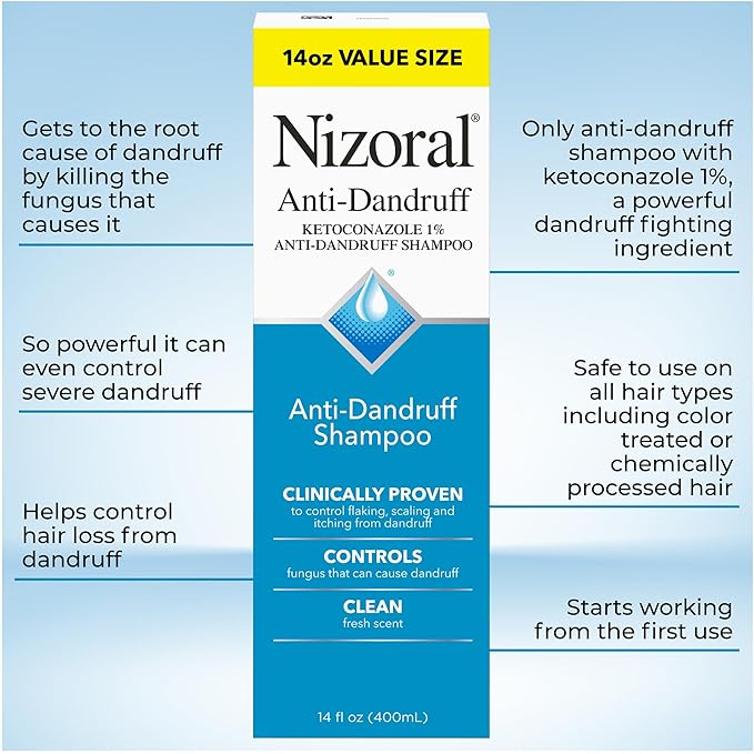 Nizoral Anti-Dandruff Shampoo with 1% Ketoconazole, Fresh Scent, 14 Fl Oz-FemmiqueWomen