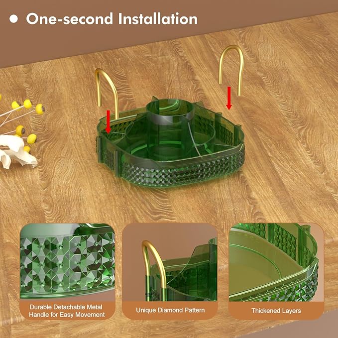 Awenia Rotating Makeup Organizer 360, Stackable Adjustable Large Capacity Cosmetic Storage Unit,Dresser Bathroom Kitchen Countertop Organizer with Metal Handle, Plus Size (Gem Green, 1 Tier)-FemmiqueWomen