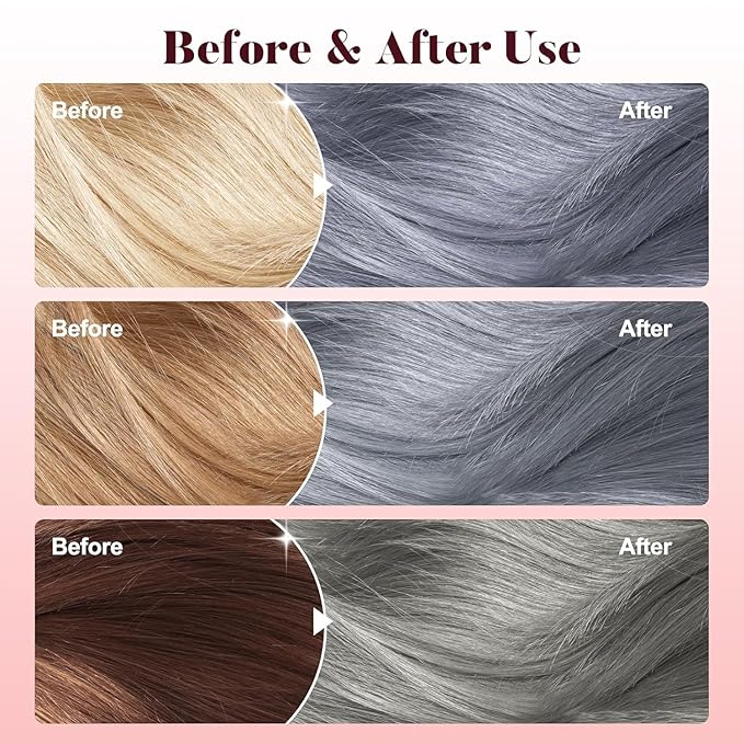 Silver Gray Hair Dye Shampoo, Instant Hair Color Shampoo, Colors Hair in Minutes, Long Lasting Silver Hair Dye, Champu Para Canas, Easy to Use 16.90 Fl Oz-FemmiqueWomen