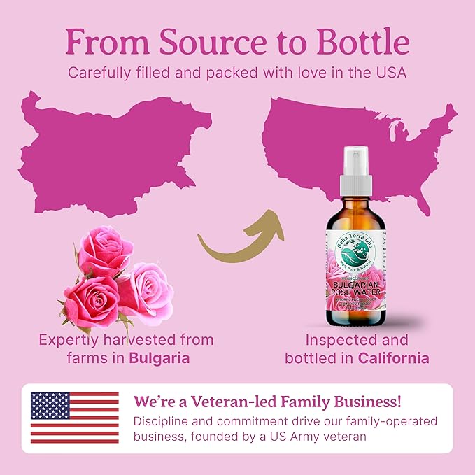 Bella Terra Oils - Organic Rose Water Mist 4 oz - Capture The Bulgarian Rose Essence, Perfect as a Gentle Rosewater Face Mist, Free from Synthetics-FemmiqueWomen