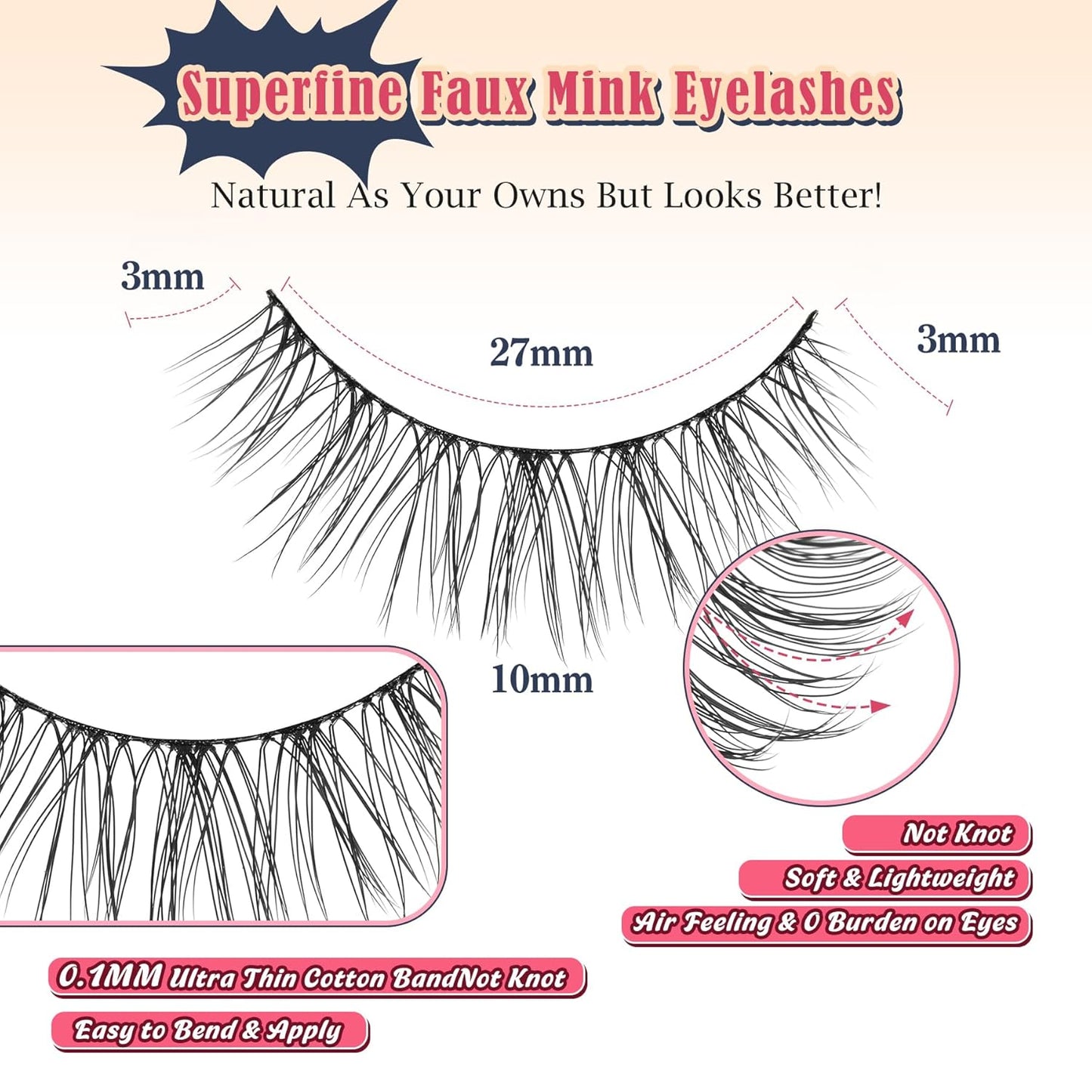 Eyelashes Short Natural Lashes Wispy Eyeashes Natural Look 10mm Strip Lashes False Eyelashes C Curl Eye Lashes Pack 0.1MM Thin Band 3D Volume Soft Eyelash Siligli Lash 7 Pair-FemmiqueWomen