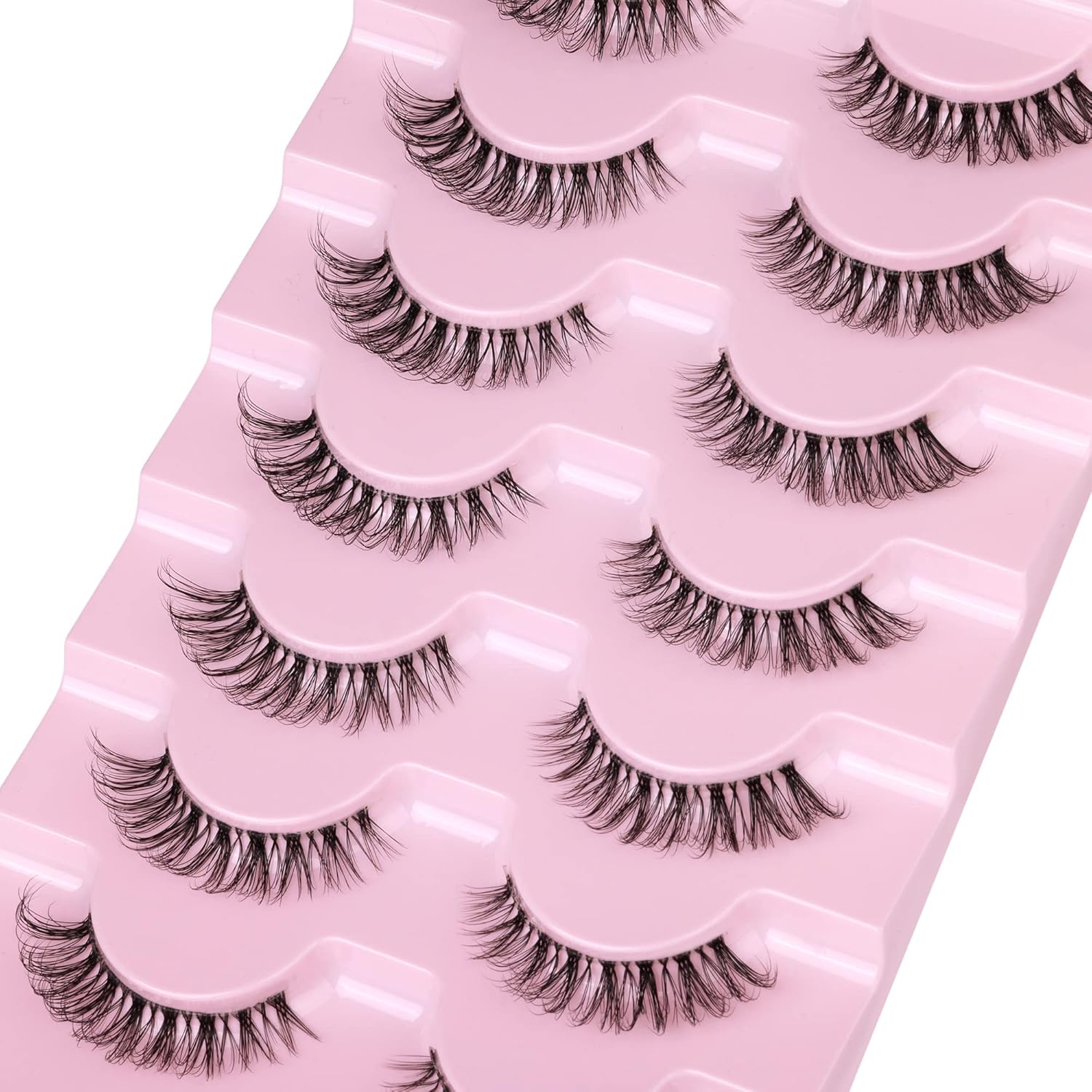 JIMIRE Lashes Natural Look Clear Band Demi-Wispies Short False Eyelashes Fluffy 3D Cat Eye 13MM Strip Lashes 7 Pairs Pack-FemmiqueWomen