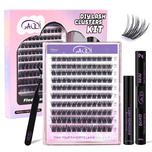 GAQQI Lash Clusters Kit, DIY Lash Extension Kit 120PCS Cluster Lashes C Curl, Wispy Eyelash Clusters 10-16MM with Lash Bond and Seal,Lash Remover and Lash Applicator (GQ19-KIT)-FemmiqueWomen