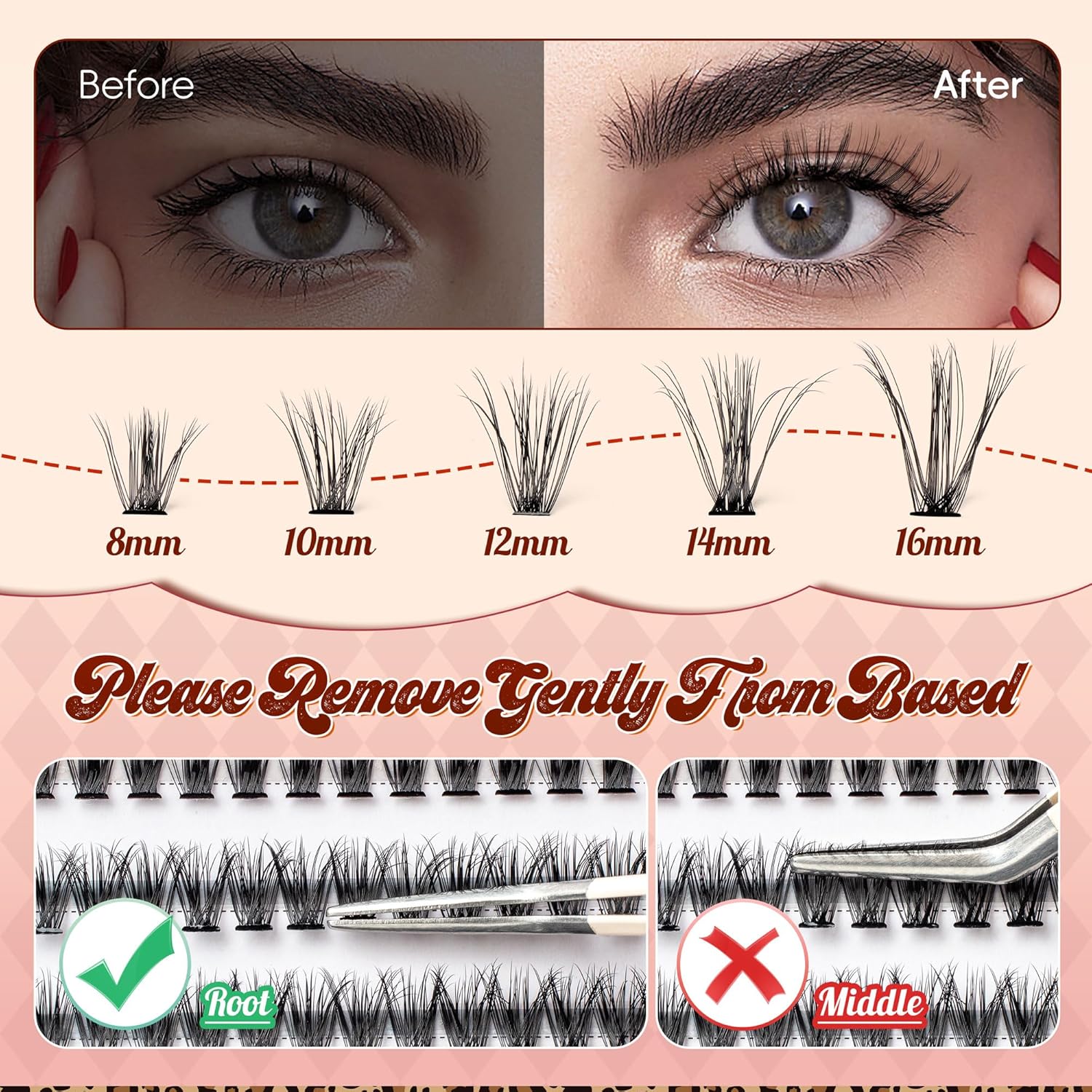 Lash Clusters 0.05mm PBT Fiber Eyelash Clusters, 0.3mm Superfine Soft Band C Curl Diy Lash Extension, 160pcs 8-16mm Individual Lashes Clusters Like Eyelash Extensions (40D-C-8-16Mix)-FemmiqueWomen