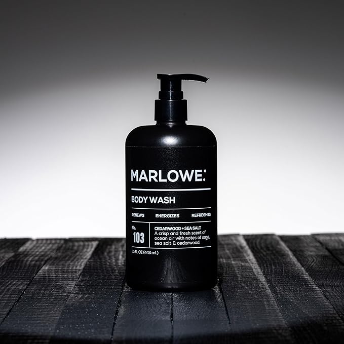 MARLOWE. No. 103 Body Wash 15 oz Pump, Cedarwood + Sea Salt, Energizing & Refreshing Shower Gel, Willow Bark & Green Tea Extracts, Cleanses, Moisturizes, Smooths & Nourishes, Fresh & Zesty Scent-FemmiqueWomen
