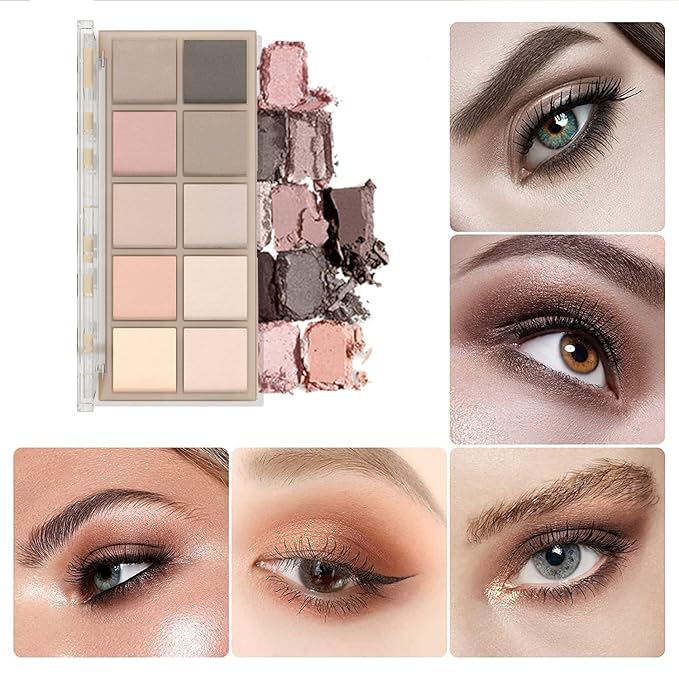 10 Colors Eyeshadow Palette Matte Naked Eye Shadow Makeup,High Pigmented, Naturing-Looking, Ultra-Blendable,Long Lasting High Pigment Nude Eyeshadow with 3 Eyeshadow Brush(Cement color)-FemmiqueWomen
