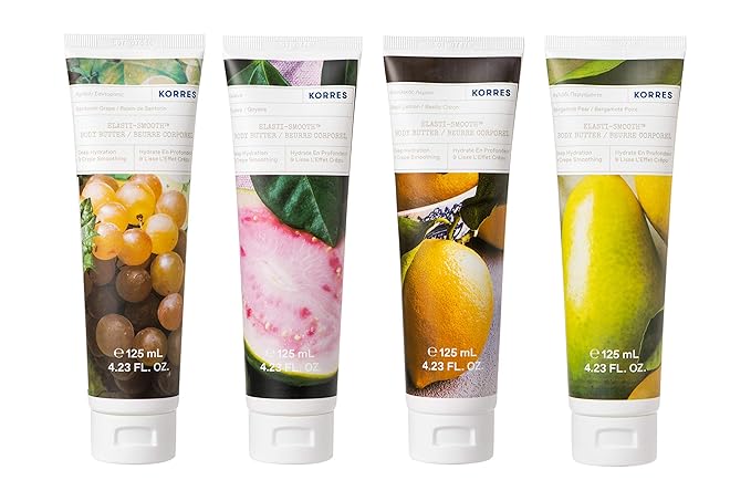 KORRES Elasti-Smooth Body Butter Cream, Dry Skin Lotion with Shea Butter and Almond Oil, Moisturizing, Firming, Tightening and Hydrating After Shower Care, Bergamot Pear, 4.23 Fl Oz-FemmiqueWomen