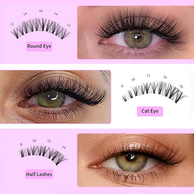 VEYESBEAUTY Lash Clusters Kit Eyelash Extensions Thin & Invisible Band DIY Individual False Eyelashes Newbie's Five-Second Series Lash Tray for Self-application, Whisper Lash 8-16mm Mixed Length-FemmiqueWomen