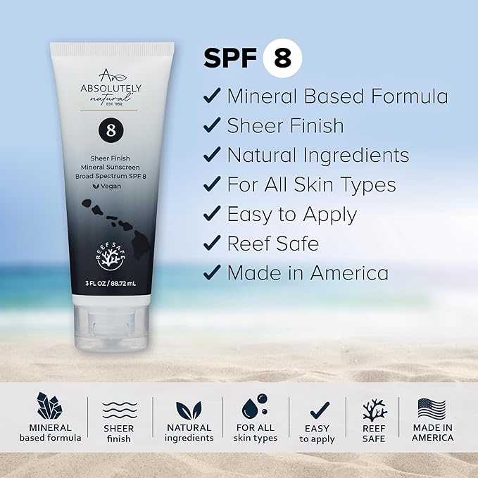 SPF 8 Mineral Sunscreen - Water Resistant Moisturzing Lotion for Body & Face - Non-Nano Zinc Oxide, Vitamin E - 3 Oz-FemmiqueWomen